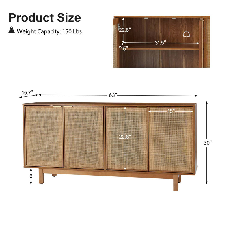 Branstetter 63'' Wide Sideboard with LED Light and Wine Rack, Walnut