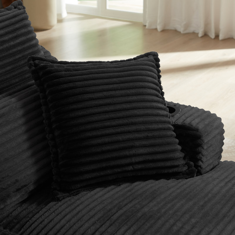 Chaise longue surdimensionnée avec porte-gobelets - Canapé à compression coussiné, Noir