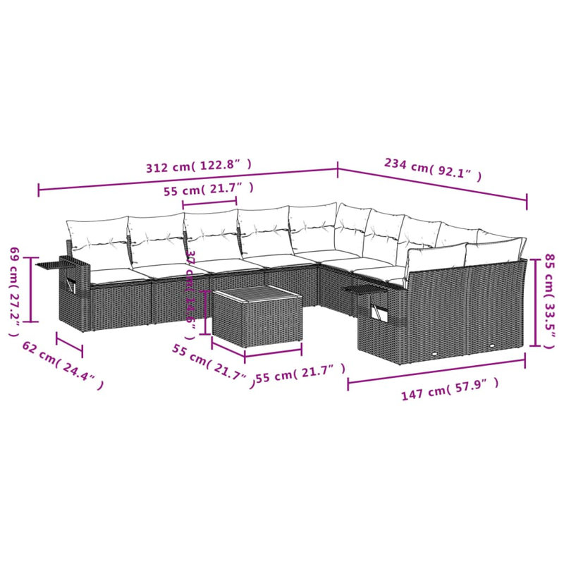 Ensemble de canapés de patio 11 pièces avec coussins 11 pièces Modern