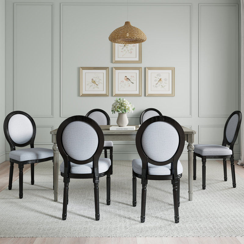 Mid Century Dining Table Set, Rectangular Dining Table With Solid Wood Legs And Upholstered King Louis Back Dining Chairs For Kitchen/Dining Room