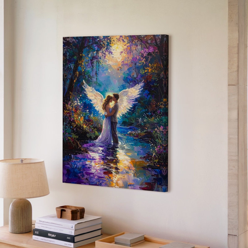 Art mural sur toile, éthéré, étreinte, fantôme ailé, amoureux de l'art, prêt à accrocher, galerie, décoration intérieure moderne
