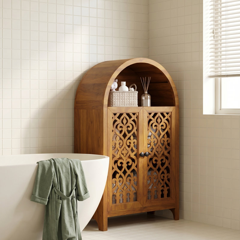 Armoire de rangement en bois sculpté à 2 portes Boho