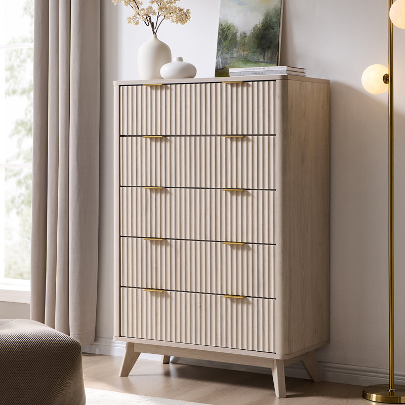 Commode 5 tiroirs Siyuan, Aulne blanc