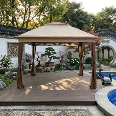 Pop-Up Outdoor Gazebo Canopy with Removable Mesh Net Side Walls, Double Top Steel Frame Party Tent for Backyard & Events
