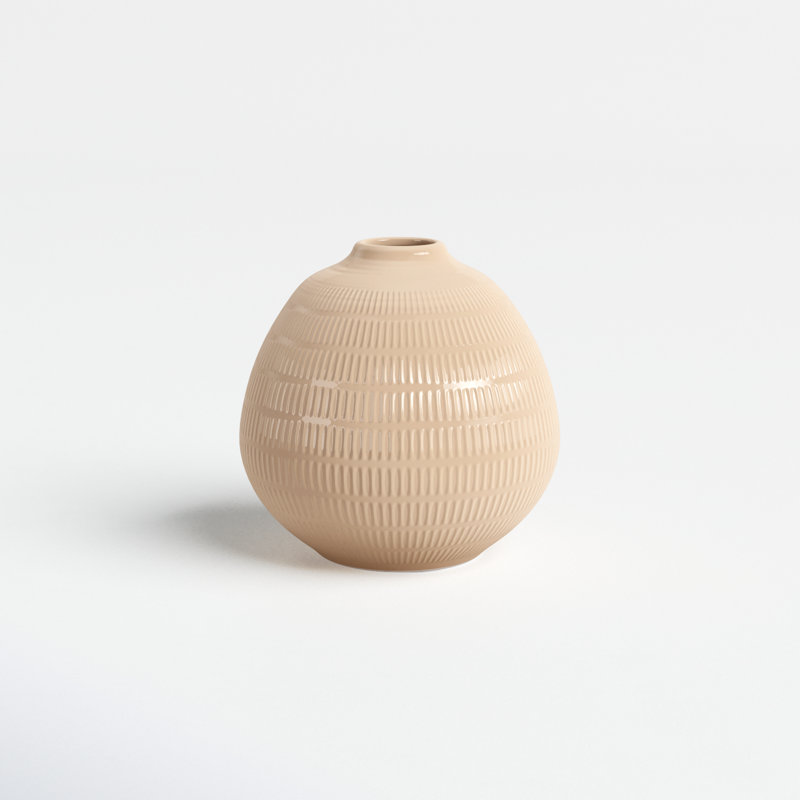 Evelia 7" W Ceramic Table Vase, 6" H x 6" W x 6" D, Striped Irish Cream