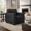 Fauteuil d'appoint Jez, polyester noir charbon avec garniture cloutée, base DEL