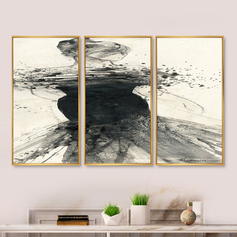 Glam Dancing I - Shabby Elegance, ensemble de 3 toiles encadrées, H 28 po x l 36 po x P 1 po, Or