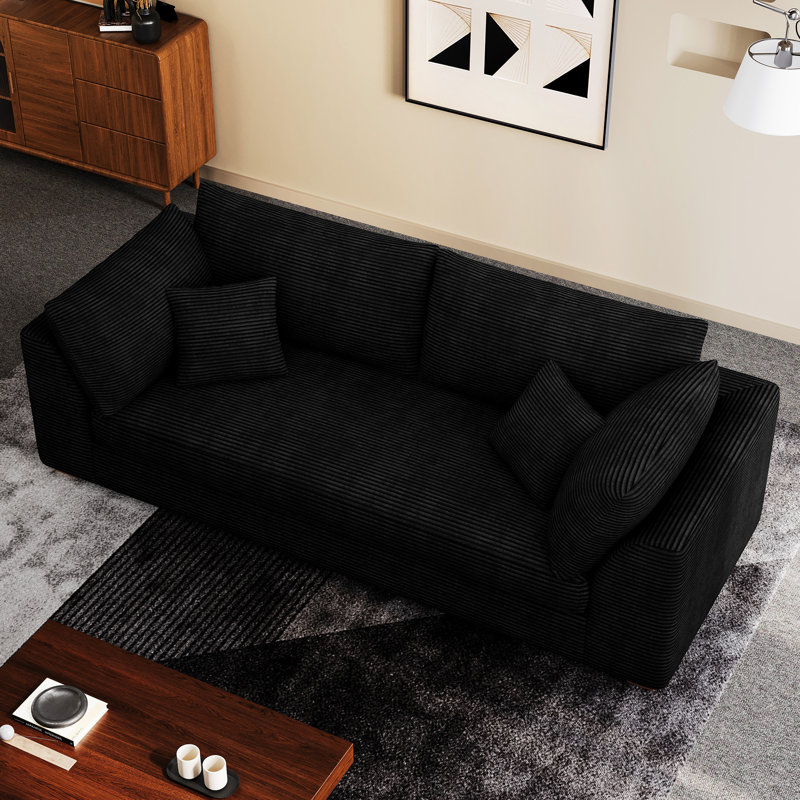 Comfortable Loveseat Sofa  Soft Couch Apartment Sofa, Black Corduroy
