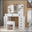 Bureau de coiffeuse avec miroir coulissant, lumières et station de charge Farmhouse