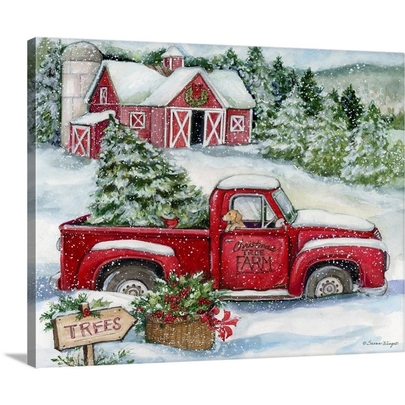 «Christmas Tree Farm» par Susan Winget - peinture sur toile tendue, H 32 po x l 40 po, Toile tendue