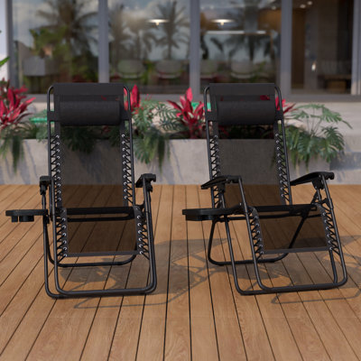 Niko Adjustable Folding Mesh Zero Gravity Reclining Lounge Chair with Pillow and Cup Holder Tray