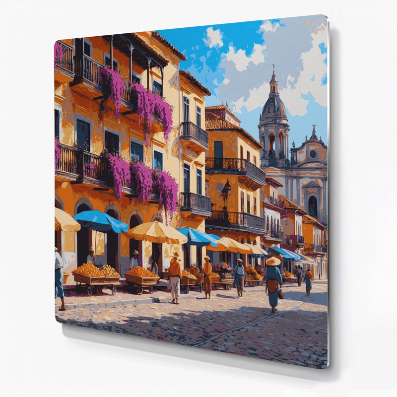Art mural en métal villes de Cartagena, Colombie, H 12 po x l 12 po