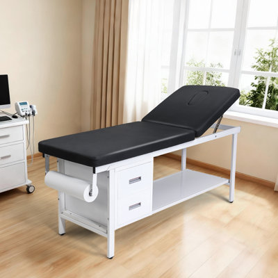Table d’examen médical, lit d’examen de chargement 500LBS avec dossier ajustable, table d’examen de réanimation physique avec 2 tiroirs, tablette de rangement et distributeur de rouleau de papier pour les centres de désintoxication des hôpitaux