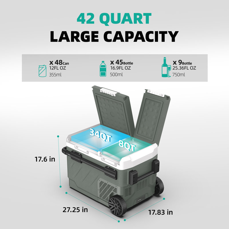 42 Qt. Dual Zone Electric Cooler with Handle and Wheels