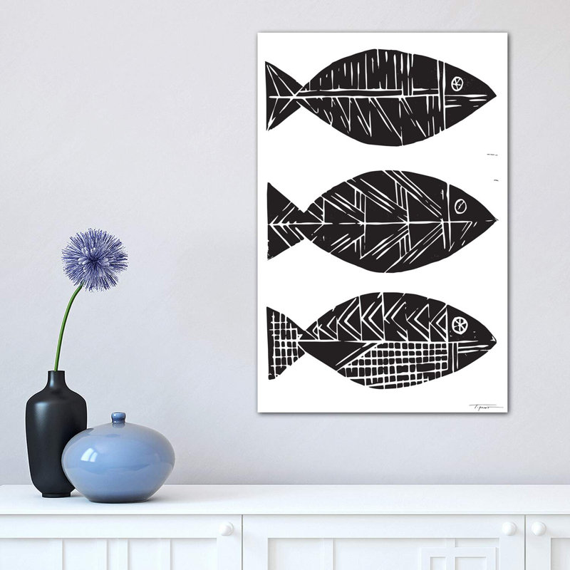 Three Tribal Fish - Wrapped Canvas Print, 30.48 cm H x 45.72 cm W
