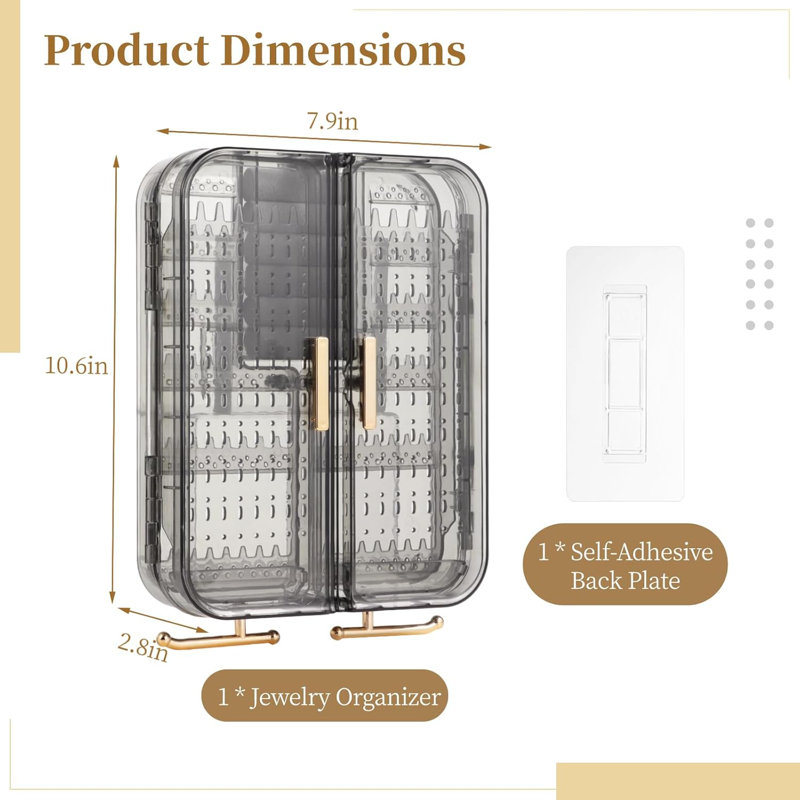 Wall Mounted Acrylic Jewellery Boxes Organizers Display Box, Grey