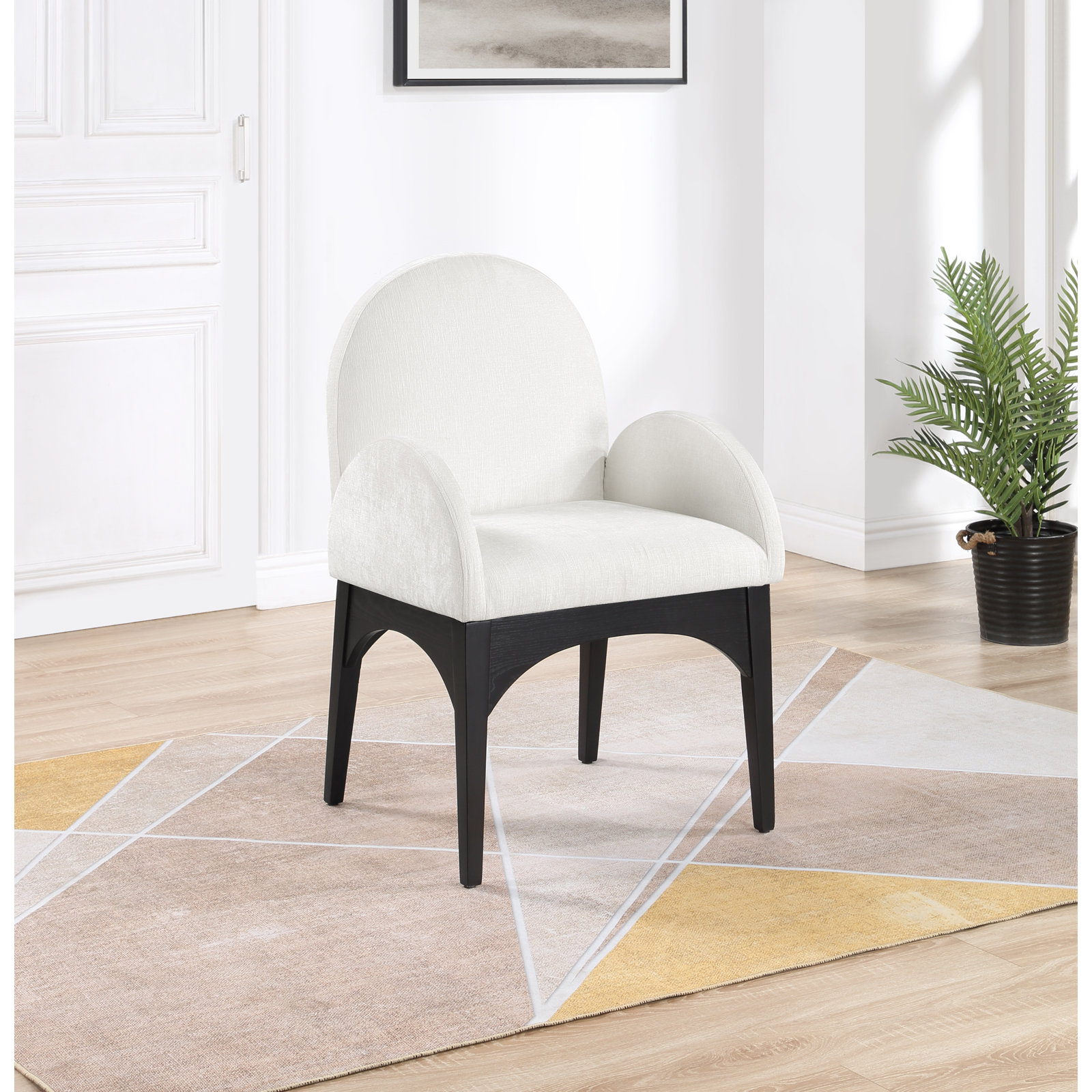 Waldorf Arm Chair, Black, Cream Chenille