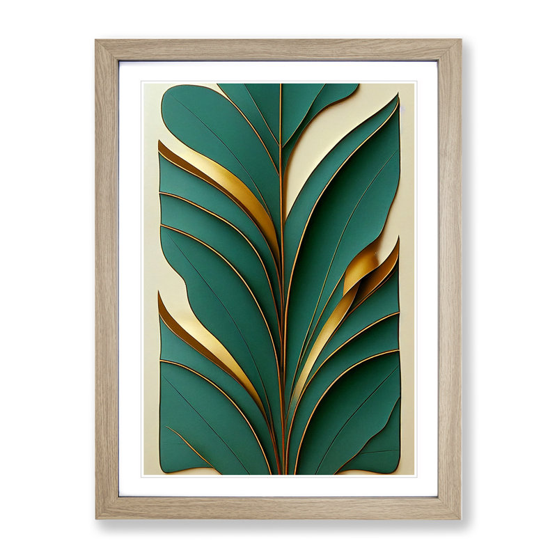 Leaf Art Deco No.5 - Print, Oak Framed, 36cm H x 27cm W, White
