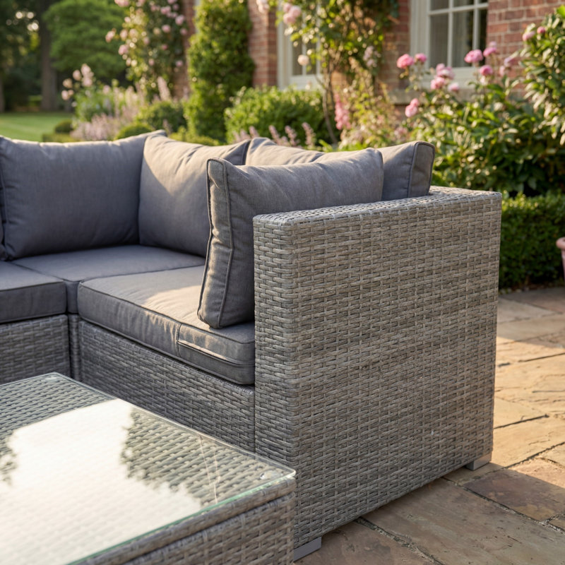 Taraf 268cm Wide U-Shaped Wicker Patio Sectional Set, Grey