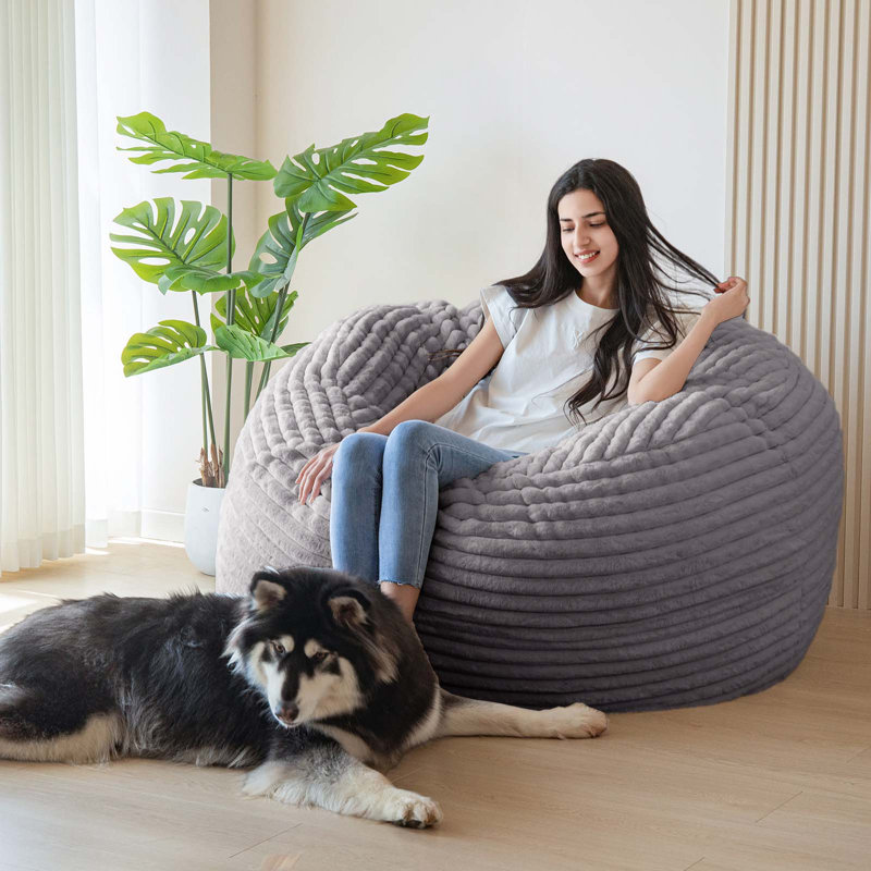 Thick striped Convertible bean bag bed, Gray, 47.20" H x 47.20" W x 27.60" D