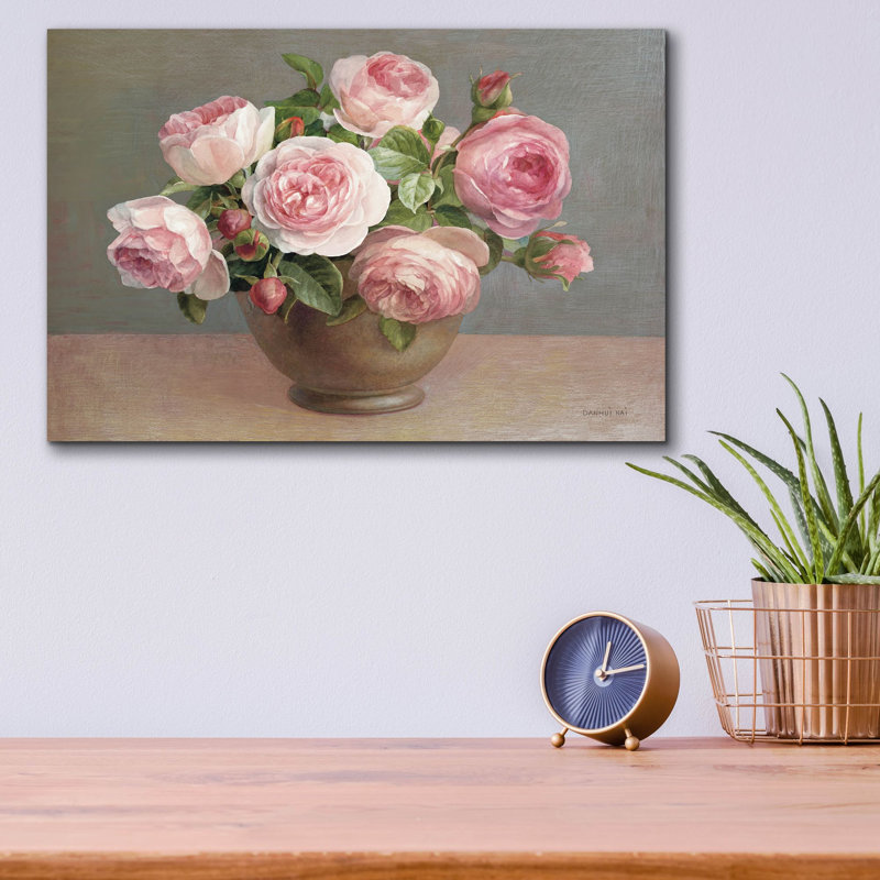 «Arrangement of Pink Roses» par Danhui Nai, art mural en verre acrylique, H 12 po x l 16 po x P 0,13 po
