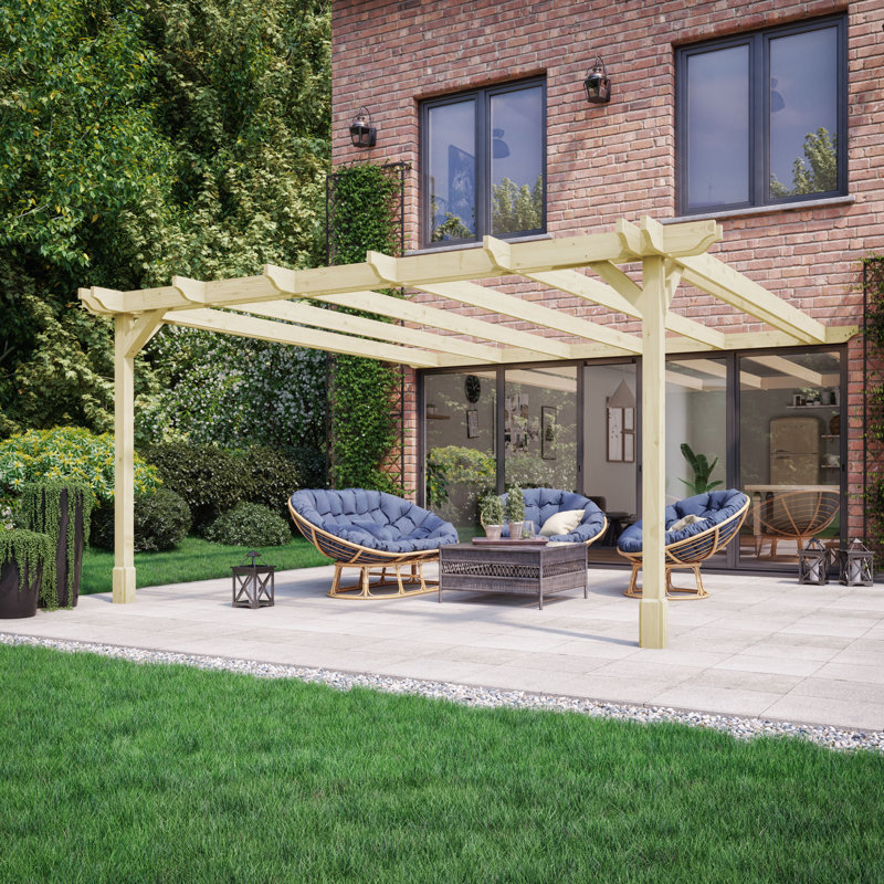 Clite Wood Pergola, Light Brown, 270cm H x 300cm W x 300cm D