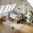 Corner Bed Frame Full Size With Bookcase And 2 Underbed Storage Drawers, Modern Full Bed With Led Light And Charging Station, Modern Daybed ,Left And Right Interchangeable, Grey-1268821110