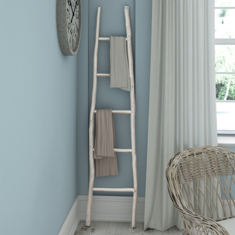 Decorative Painted Wood Blanket Ladder, White Dipped
