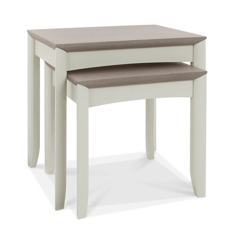 Izzie Solid Wood Nesting Tables, Brown, Ivory