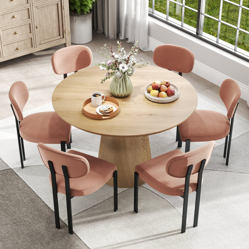 Ensemble de table de salle à manger 31,6 "H, Bois, 7 pièces : table, 6 chaises, Orange