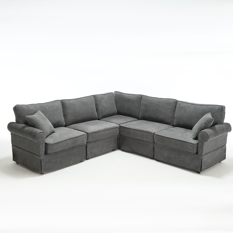 Ensemble de canapé modulaire modulaire convertible en forme de L 5 places - Accoudoirs roulés réversibles doux