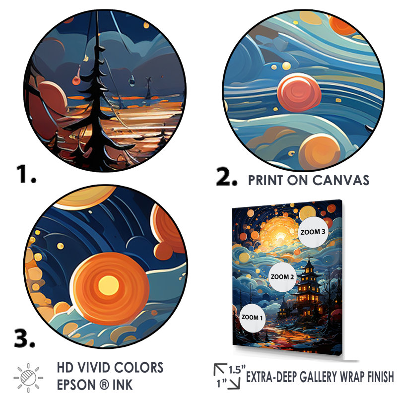 Paysage de château ludique Popart - Décoration murale château_105822, H 44 po x l 34 po x P 1,5 po, Cadre flottant doré