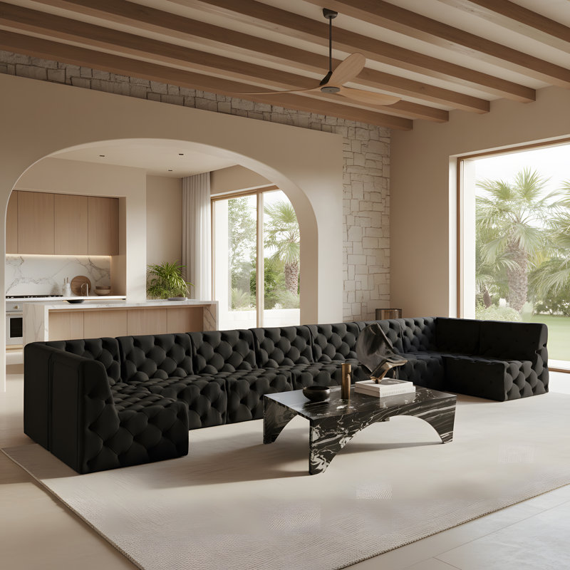 Canapé modulaire réversible en velours Izzobella, Velours noir