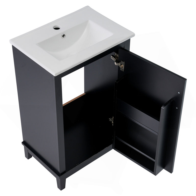 Petite armoire de meuble-lavabo moderne avec lavabo en céramique de 20 po Viedo - 20 * 14,5 * 33,3 po, beaucoup de rangement, 1 porte à fermeture douce