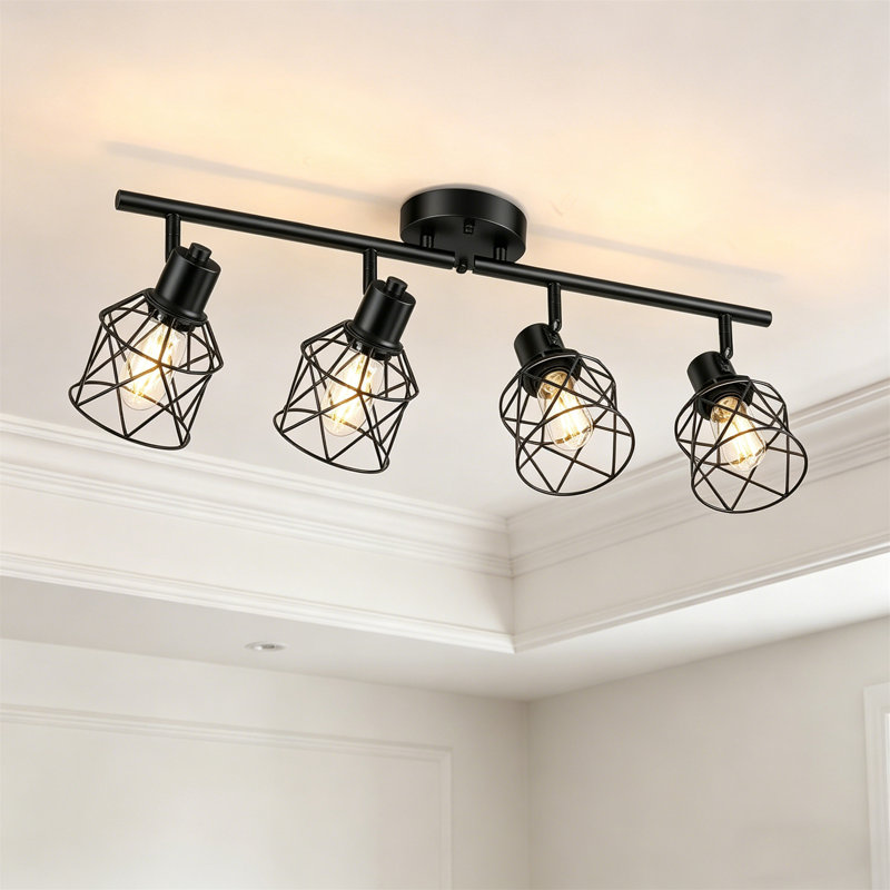 Plafonnier semi-encastré, Noir mat, Quatre lumières