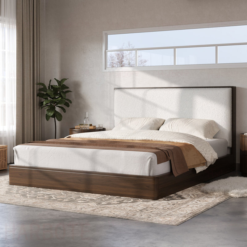 Structure de lit plateforme en bois massif avec tête de lit tapissier Boucle, aucun sommier tapissier nécessaire, Grand lit