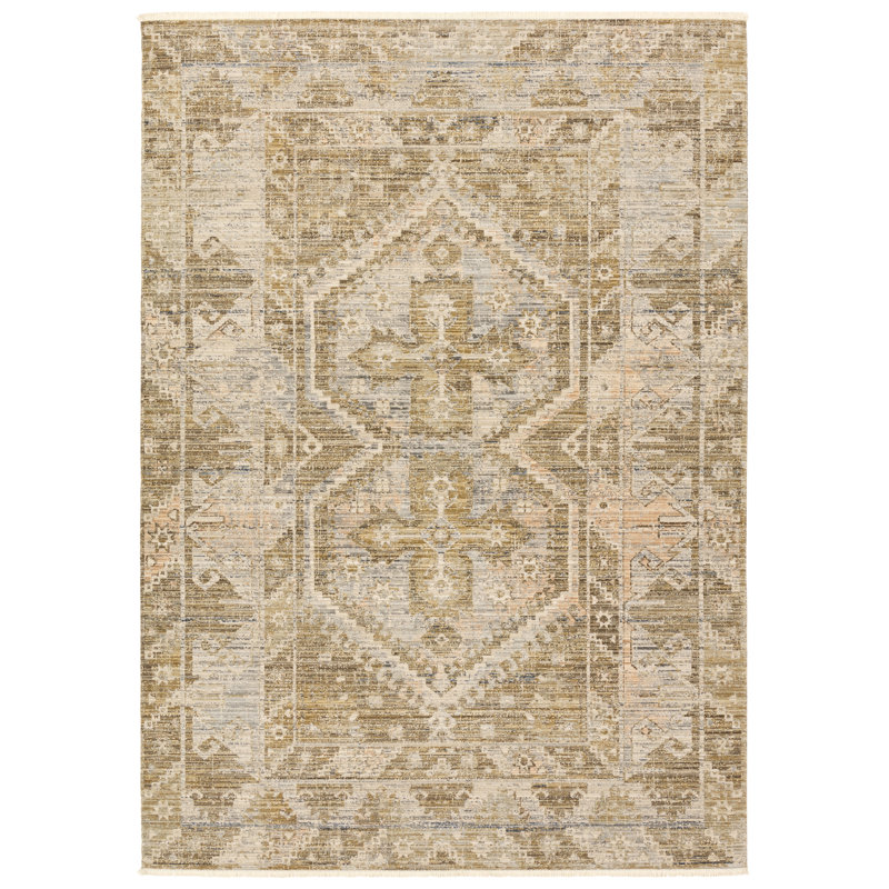 Tejal Outdoor Medallion Yellow Area Rug, Rectangle 2' x 3'