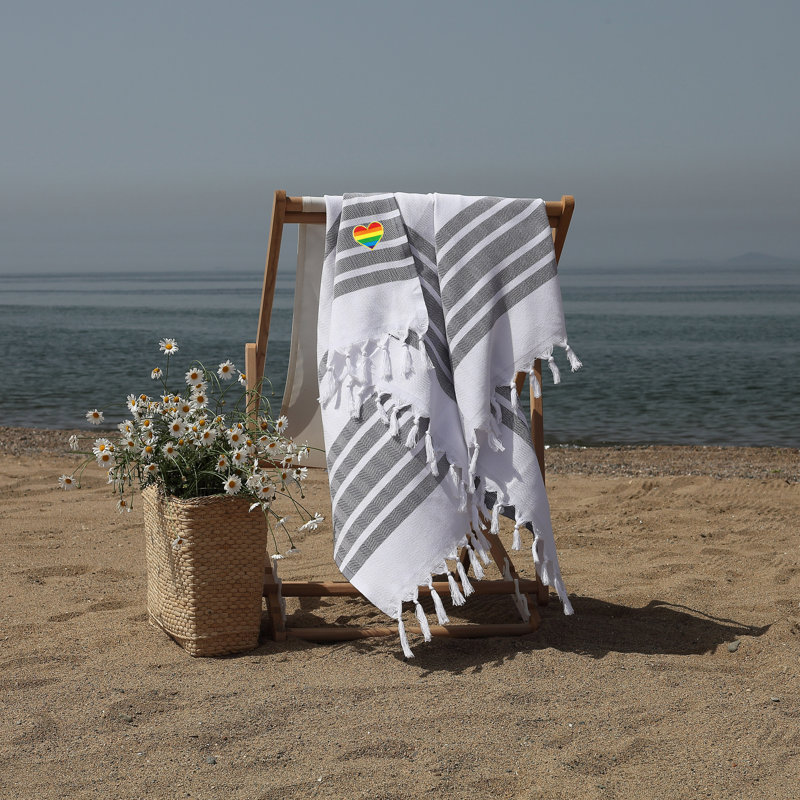  Serviette de plage turque en coton, Gris / blanc