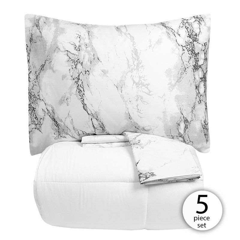 Ensemble de literie en édredon Marble, Édredon de très grande taille et 5 pièces suppl, Blanc