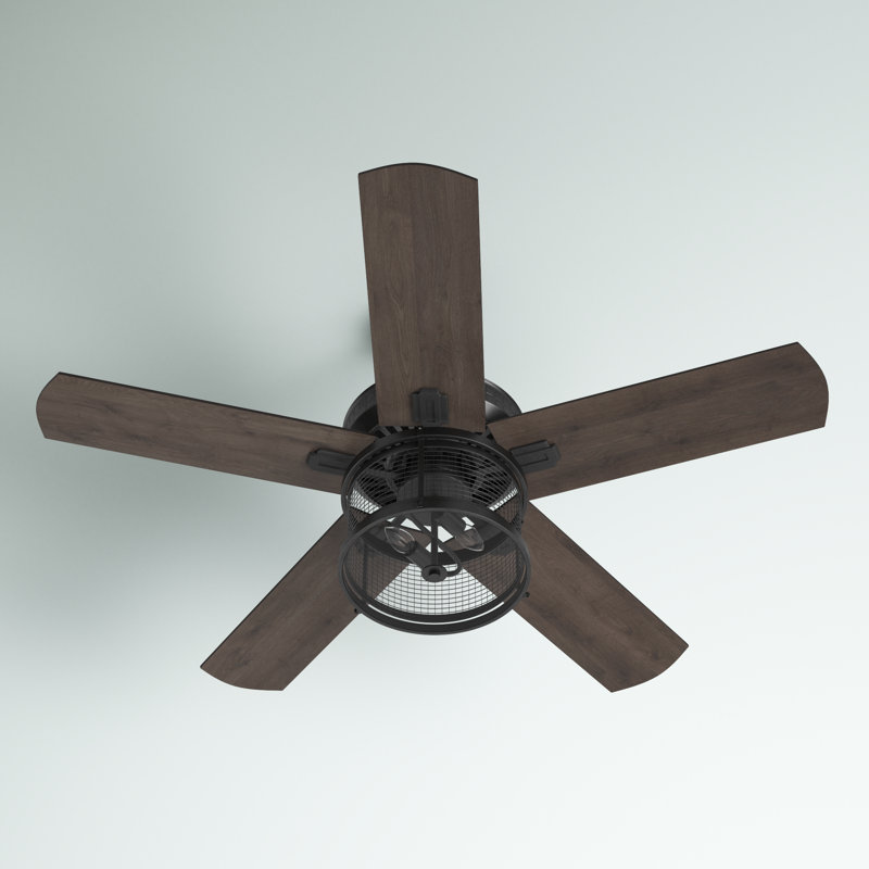 Ventilateur de plafond standard à 5 pales de 52 po avec télécommande et ensemble d'éclairage inclus Absolom, Noir mat