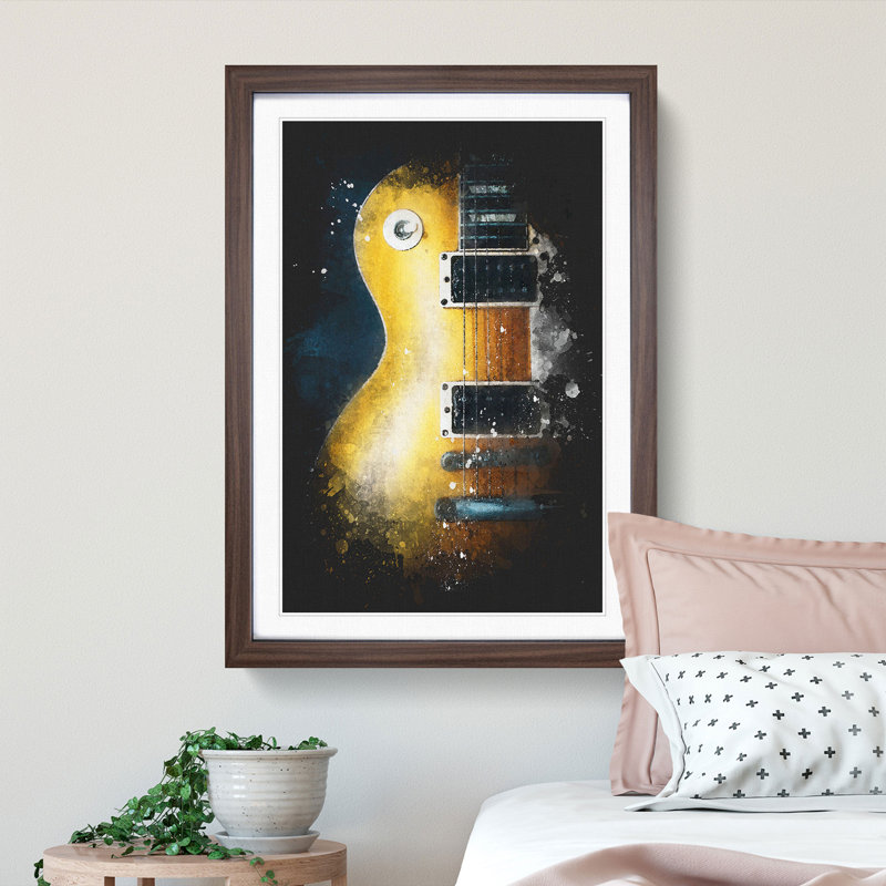 'Aged Electric Guitar' - Picture Frame Graphic Art Print, 45cm H x 33cm W x 2cm D, Walnut Framed