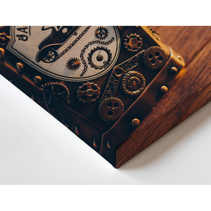 Toile La bouteille de whisky, exemple époustouflant d'artisanat Steampunk, présente un art mural à engrenages complexes et des éléments mécaniques.