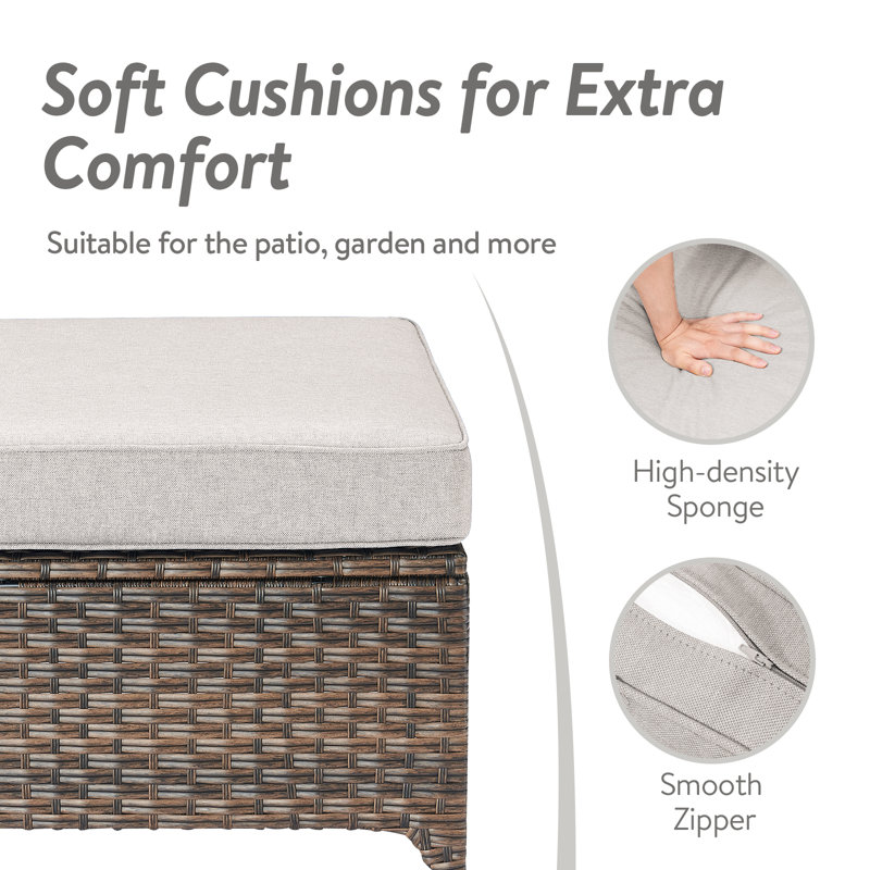 Canapé d'extérieur en rotin avec coussins et repose-pieds Tya, Beige