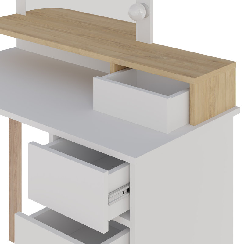 Camryne Dressing Table with Mirror, White/Sapphire Oak