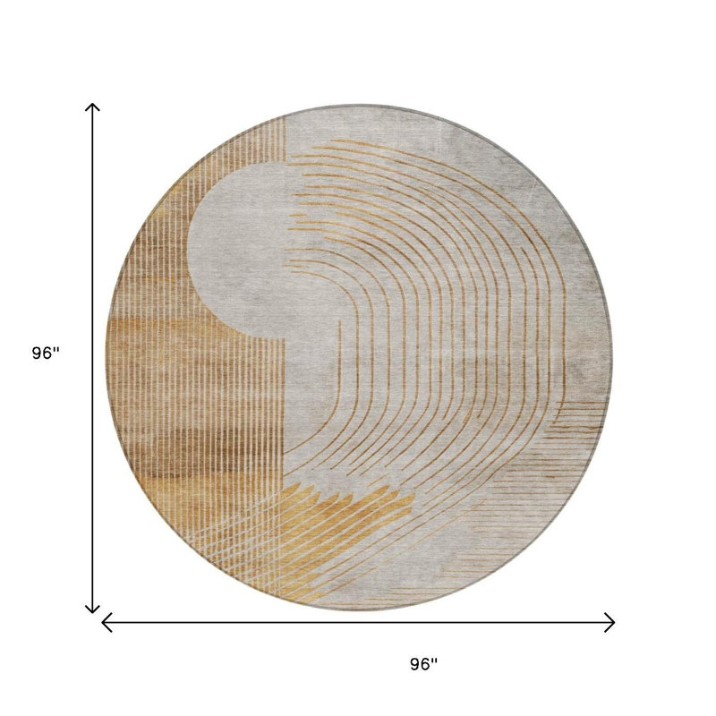 Tapis rond lavable intérieur et extérieur 8 pi doré et ivoire