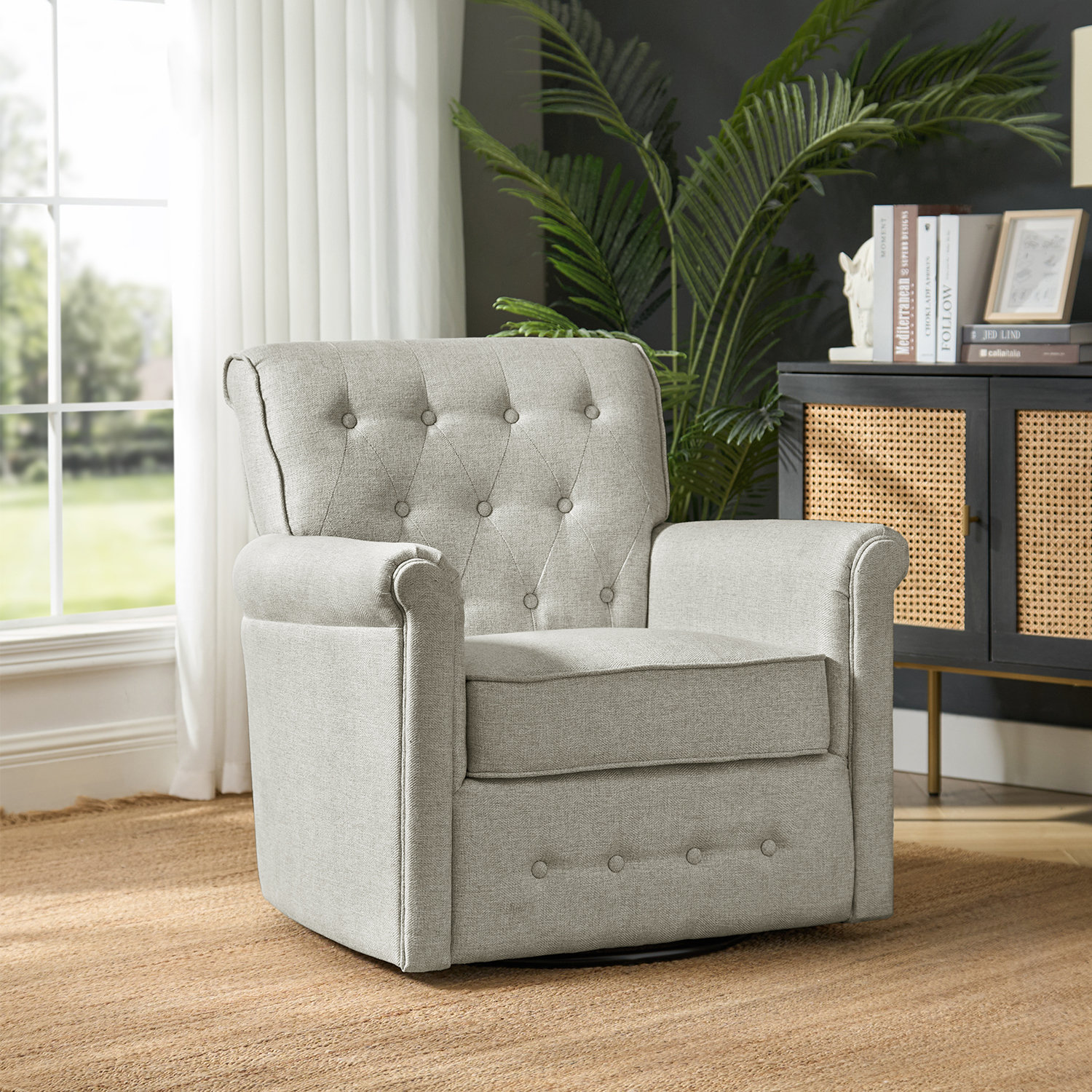 Tufted swivel armchair discount