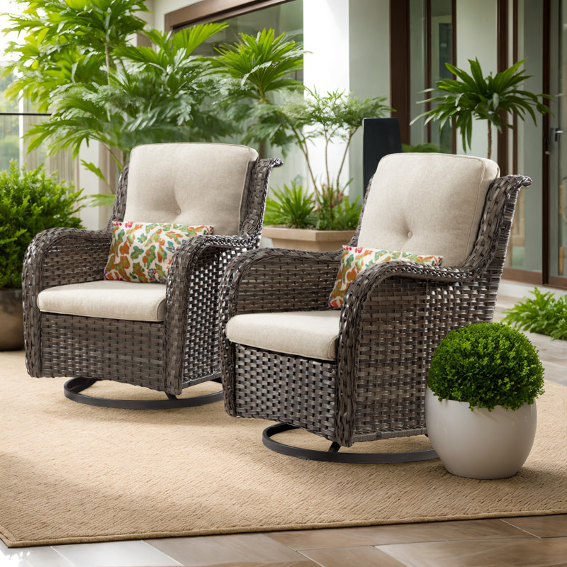 Modern Beige Steel Rocking Dining Armchair with Cushions