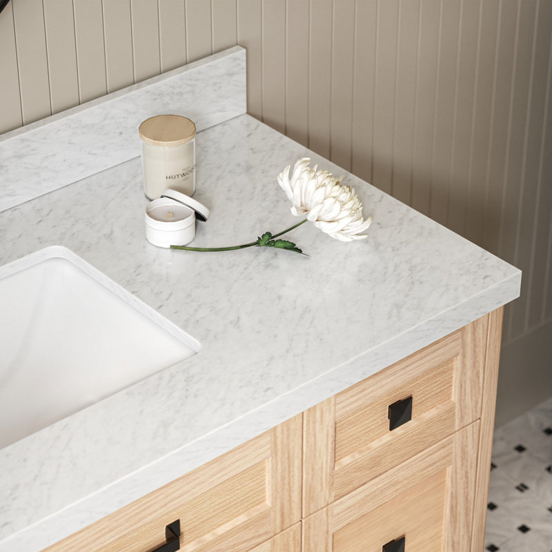 ARIEL Monroe 48 Single Sink Bathroom Vanity with Carrara Quartz Top, Oak, 48" - 49", Italian Carrara Marble