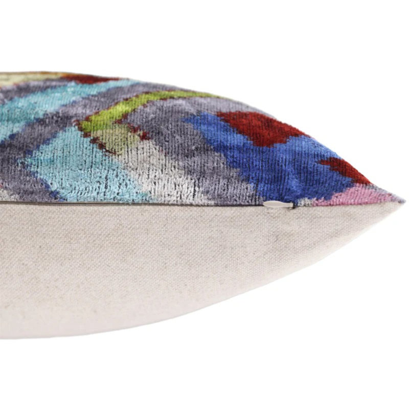 Coussin lombaire géométrique luxueux en velours de soie multicolore 16 x 24