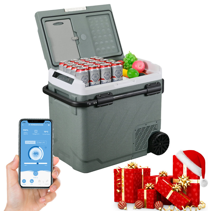 Green 61-Quart Dual Zone Portable Car Refrigerator with Wheels